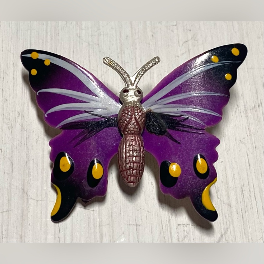 KORO Purple Metal Hand Painted Butterfly Brooch Vintage Boho Fairy Whimsigoth - Picture 10 of 10